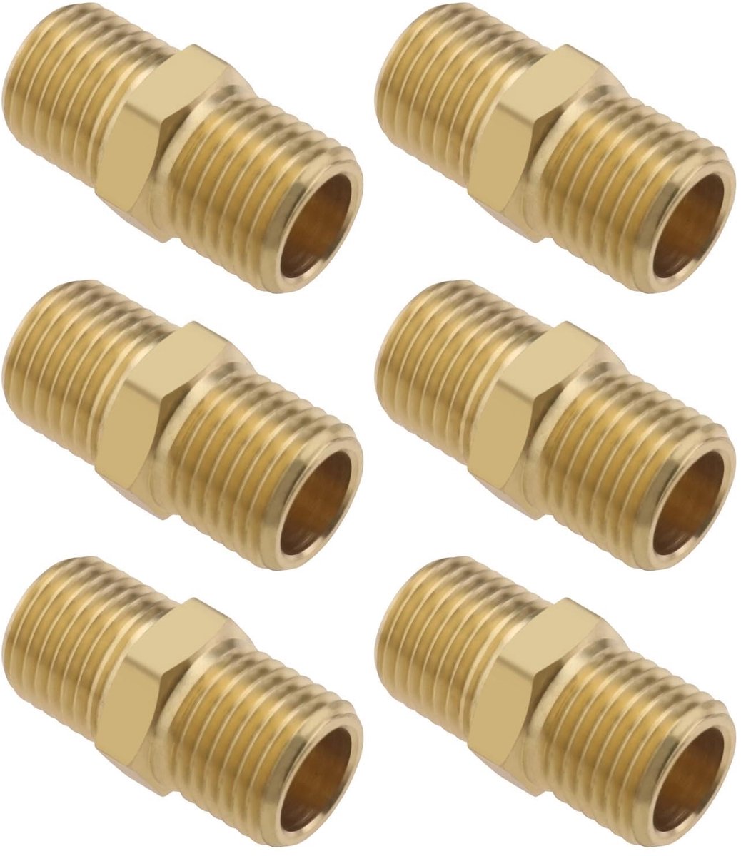 Dailygoods - Messing Pijp Montage - Koppeling Adapter - Duurzaam en Corrosiebestendig - Goud - Lucht Water Olie Brandstof - 6 Stuks - Geschikt voor Hu...