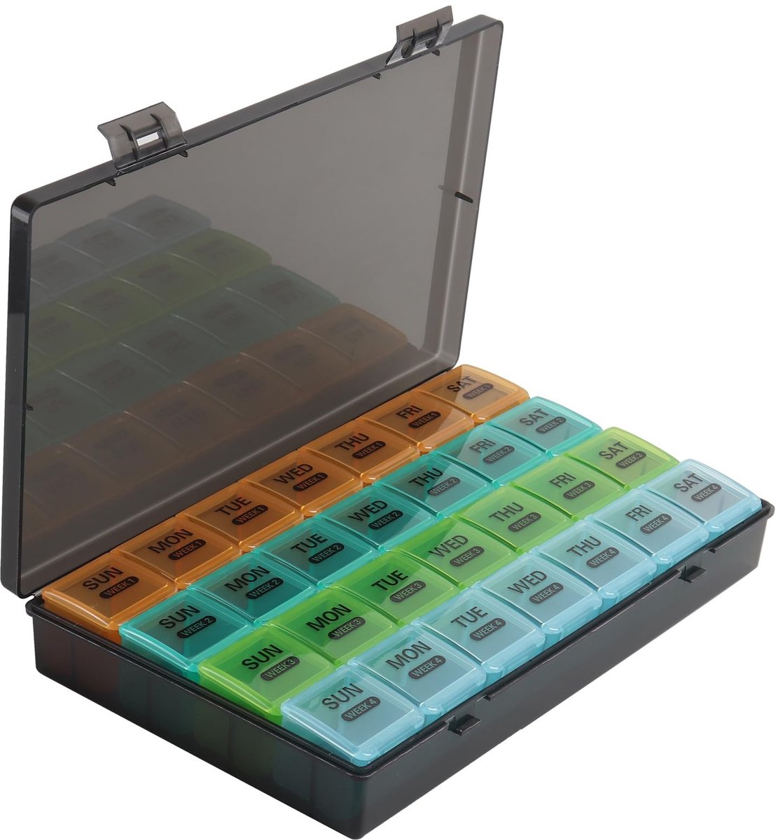 Dailygoods- Pillenorganizer Grote Vakken - Medicijn Organizer - 28 Dagen Pillendoos - Stofdichte Container - Vitaminen/Supplementen - 9,3 x 5,9 x 1,5 Inch - Medicijnorganizer