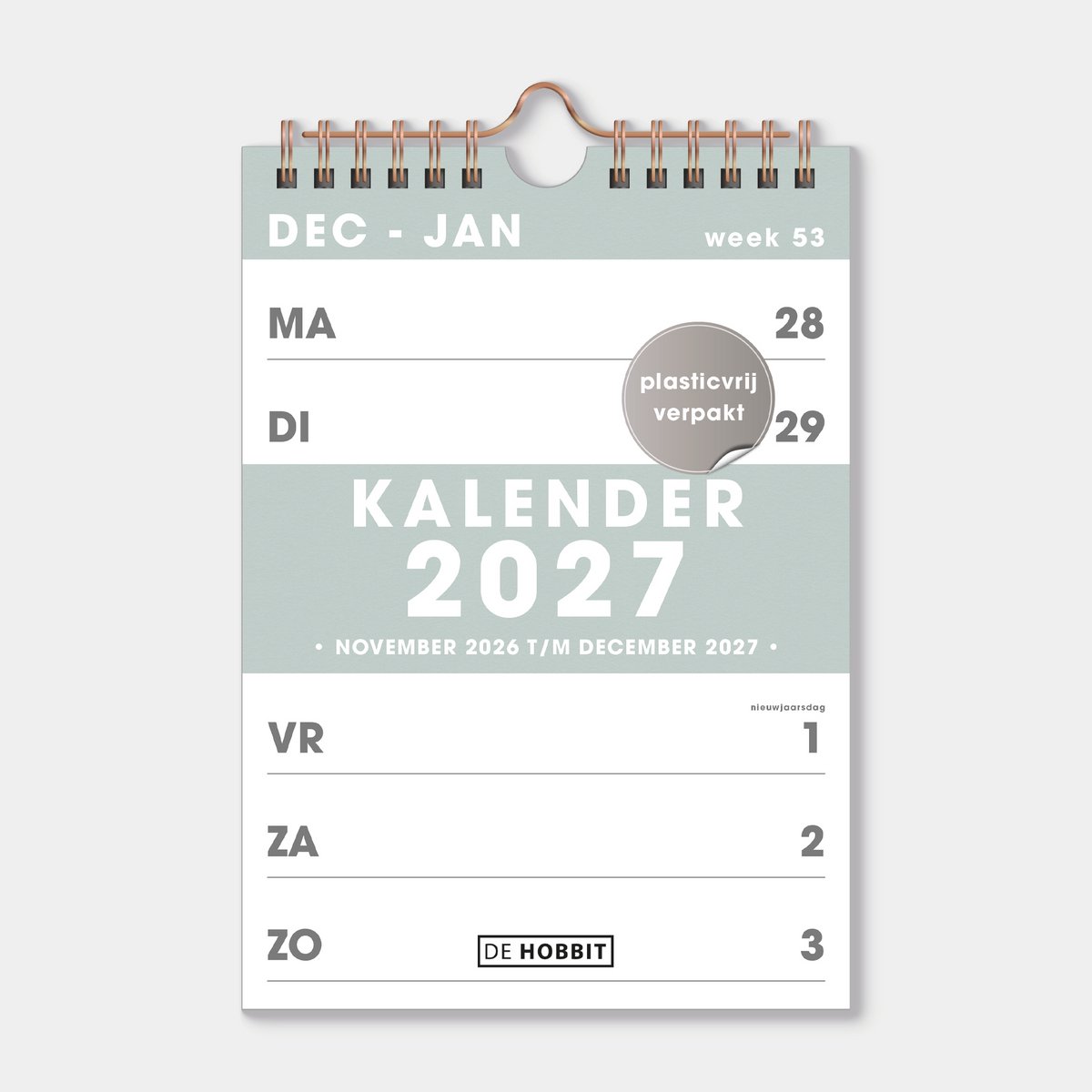 Hobbit - Spiraalkalender 2027 - A5 (21 x 14,85 cm) - Weekplanner - Weekkalender - Grijs/groen