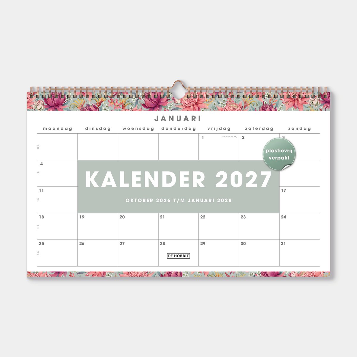 Hobbit - Maandkalender 2027 - ±A3 (29,7 x 42 cm) - 1 maand op 1 pagina - Maandplanner - Tropische Bloemen