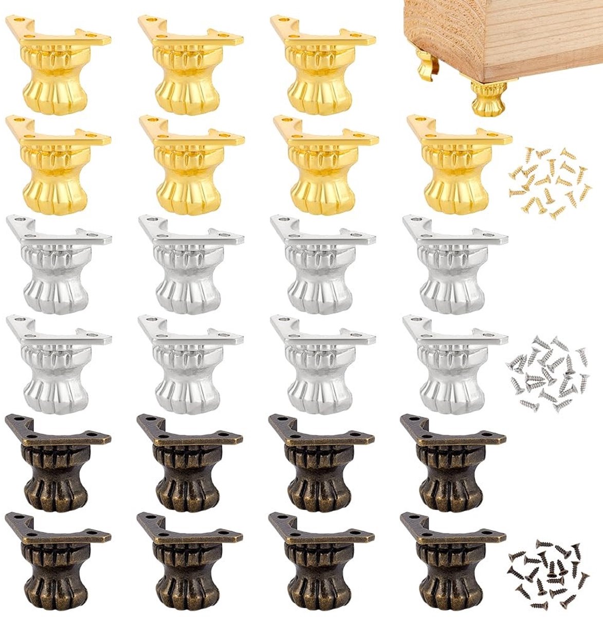 Dailygoods- Meubelpoten Decoratief - 24 Stuks - Legering - Antieke Boxvoeten - 3,5 x 2,7 cm - Duurzaam - Ideaal voor Sieradenopbergdozen - Meubelvoeten