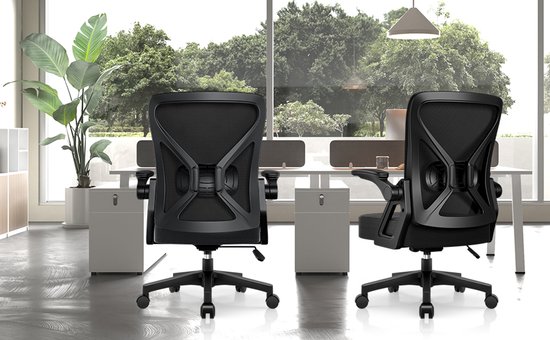 Hiaonyx Bureaustoel - Ergonomische bureaustoel - bureaustoelen voor volwassenen - Opklapbare armleuningen - Lendensteun - Verdikt en verbreed zitkussen - Zwart
