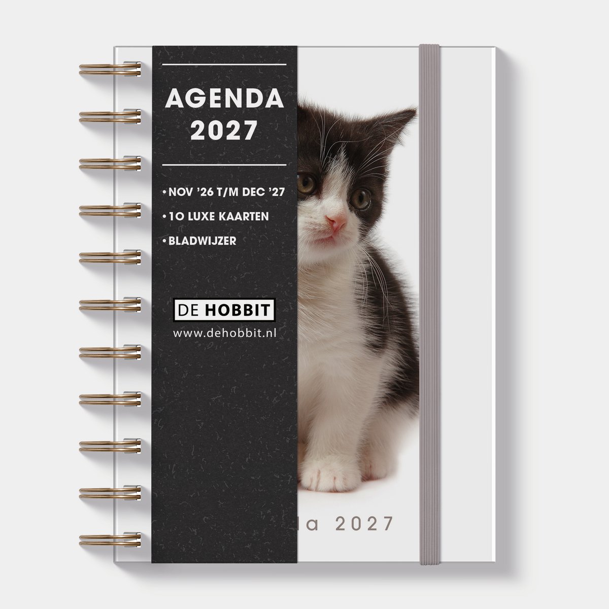Hobbit - Ringband Agenda 2027 - Agenda A6 (14,8 x 11 cm) - Spiraal Agenda - 1 week op 2 pagina's - Harde Kaft - Katten