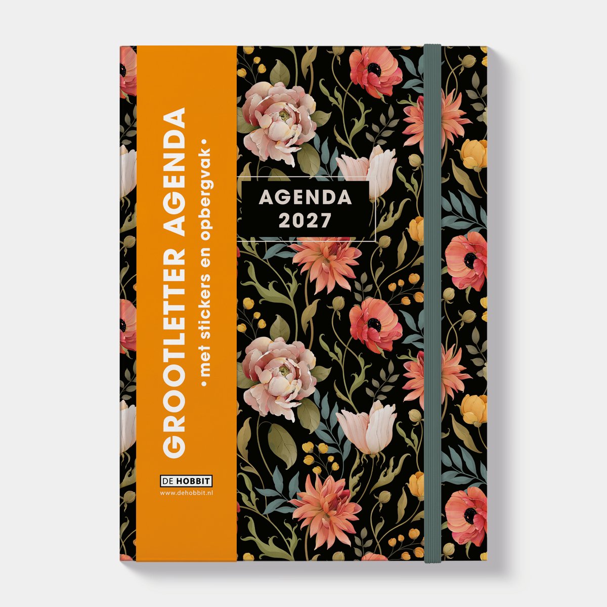 Hobbit - Grootletter Agenda 2027 - Ringband - A4 (30,7 x 21,5cm) - 1 week over 2 pagina's - Harde Kaft - Vintage Bloemen