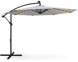 Tuinparasol MILIN met LED-verlichting / Zweefparasol Met Voet / Verstelbare Hoogte / UV-bescherming, Waterdicht / Lichtgrijs / 300 x 300 x 245 cm