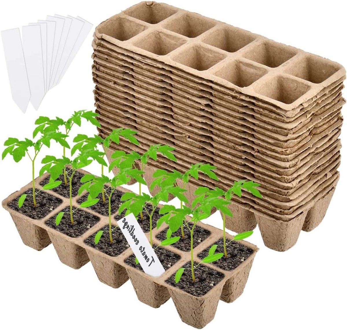 200 Cells Kweekbakken voor Zaailingen, 20 Stuks Zaadpotten en Tray Set, Ideaal voor Binnen en Buiten, Inclusief 40 Labels voor Gemakkelijke Identificatie