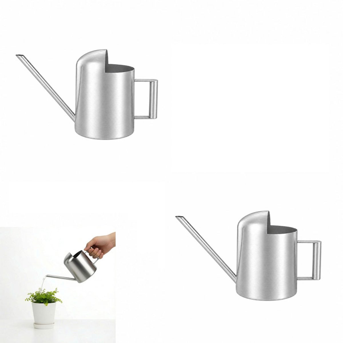 2-stuks Gieter van roestvrij staal - Gieter met lange tuit - 300 ml - Altijd klaar voor gebruik - Geschikt voor het besproeien van binnen- en buitenplanten, ideaal voor gebruik op kantoor of in de woonkamer - Zilver