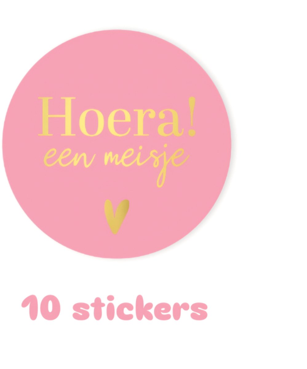 10x sticker - HOERA een meisje - geboorte - baby - leuk inpakken - Sluitstickers - cadeausticker