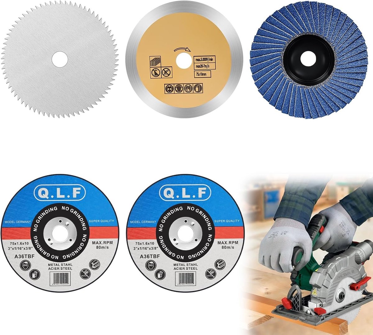 Professionele Snijdiskringen 76 mm Set van 5 voor Hout, Metaal en Tegels | Efficiënt en Nauwkeurig Snijden, Geschikt voor Diverse Materialen zoals Kunststof en Polijsten