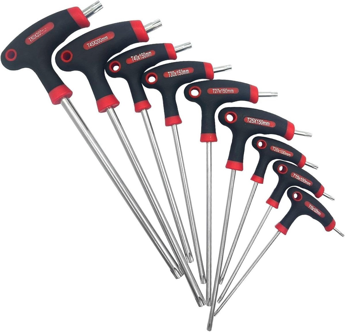 Set van 9 Metric T-Handels Inbussleutels, Cr-V Torx Sleutels voor Fietsonderhoud en Machine Reparatie