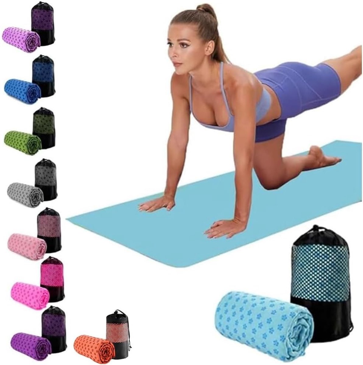 Absorberende en Sneldrogende Yoga Handdoek met Antislip Grip Dots en Draagtas - Ideaal voor Yoga en Fitness
