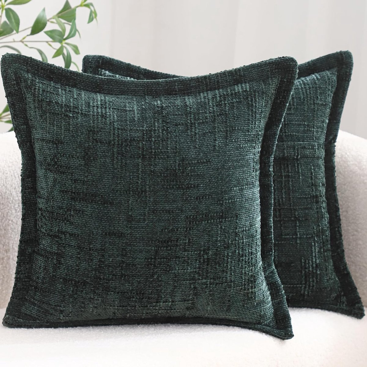 SnelShoppen - Chenille Kussenhoezen Set van 2, 45 x 45 cm, Groene Decoratieve Kussenslopen, Boho Geometrisch Sierkussen voor Bank en Slaapkamer
