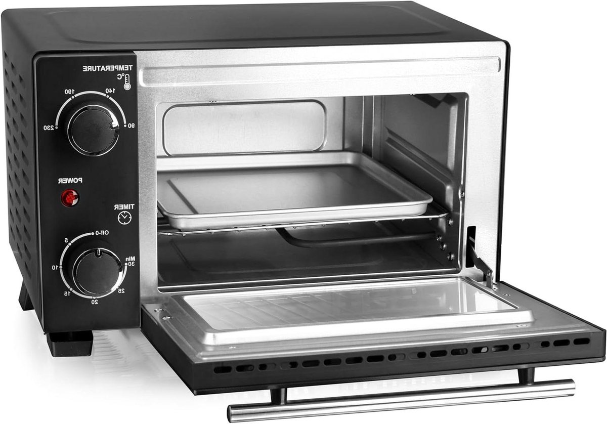 Compacte mini-oven Kleine keukenoven Snelle maaltijden bereiden Inclusief bakplaat grillrooster 10 liter capaciteit Zwart