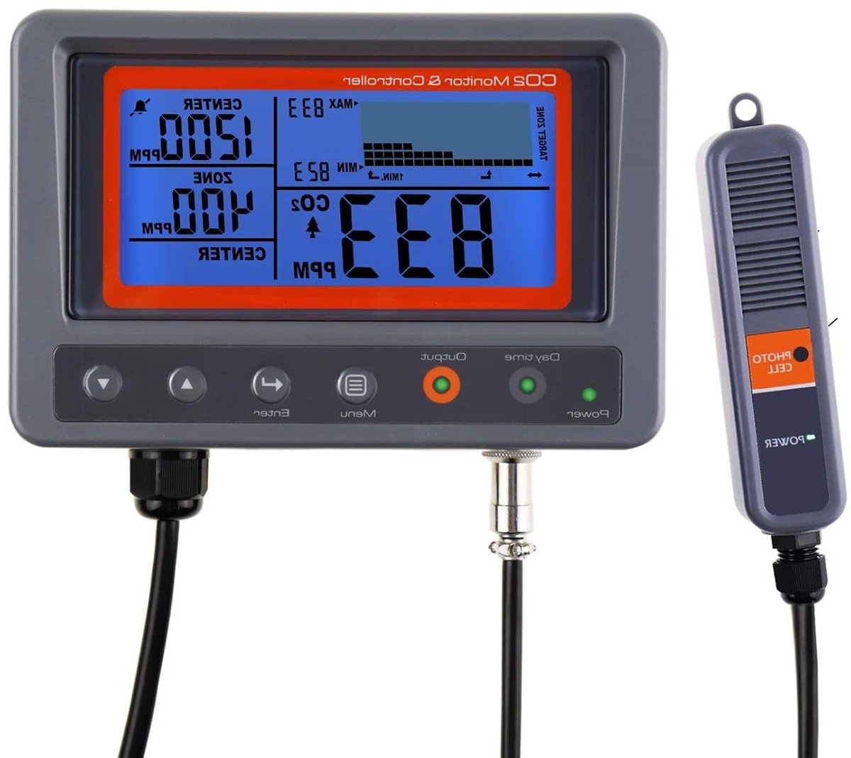 CO2 Monitorcontroller - Luchtkwaliteit Sensor - Klimaat Beheersing - NDIR Meting - 4.5m Kabel - Grijs