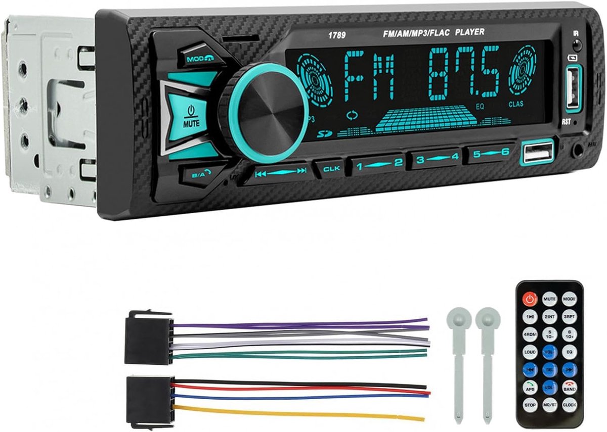 SnelShoppen - Auto Audio Bluetooth Enkele DIN Stereo met FM/AM Radio, 12V, LCD VA Scherm, MP3-speler, Handsfree, Dual USB, Stemassistent & App Control