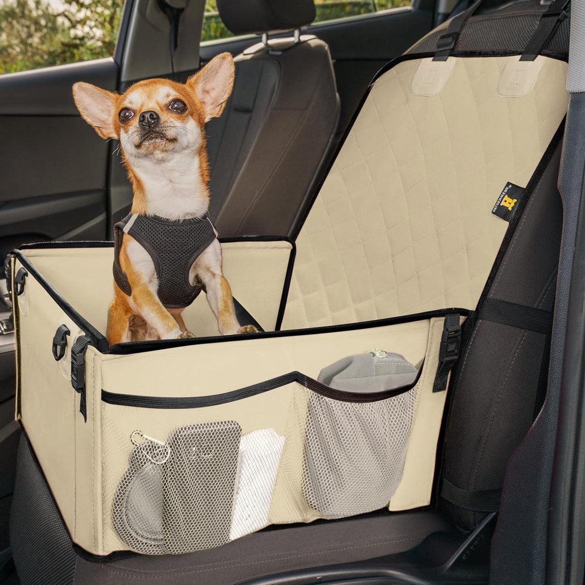 Honden Autostoel - Reisstoel Hond - Veilig Vervoer - Verstevigde Wanden - Standaard Maat - Beige