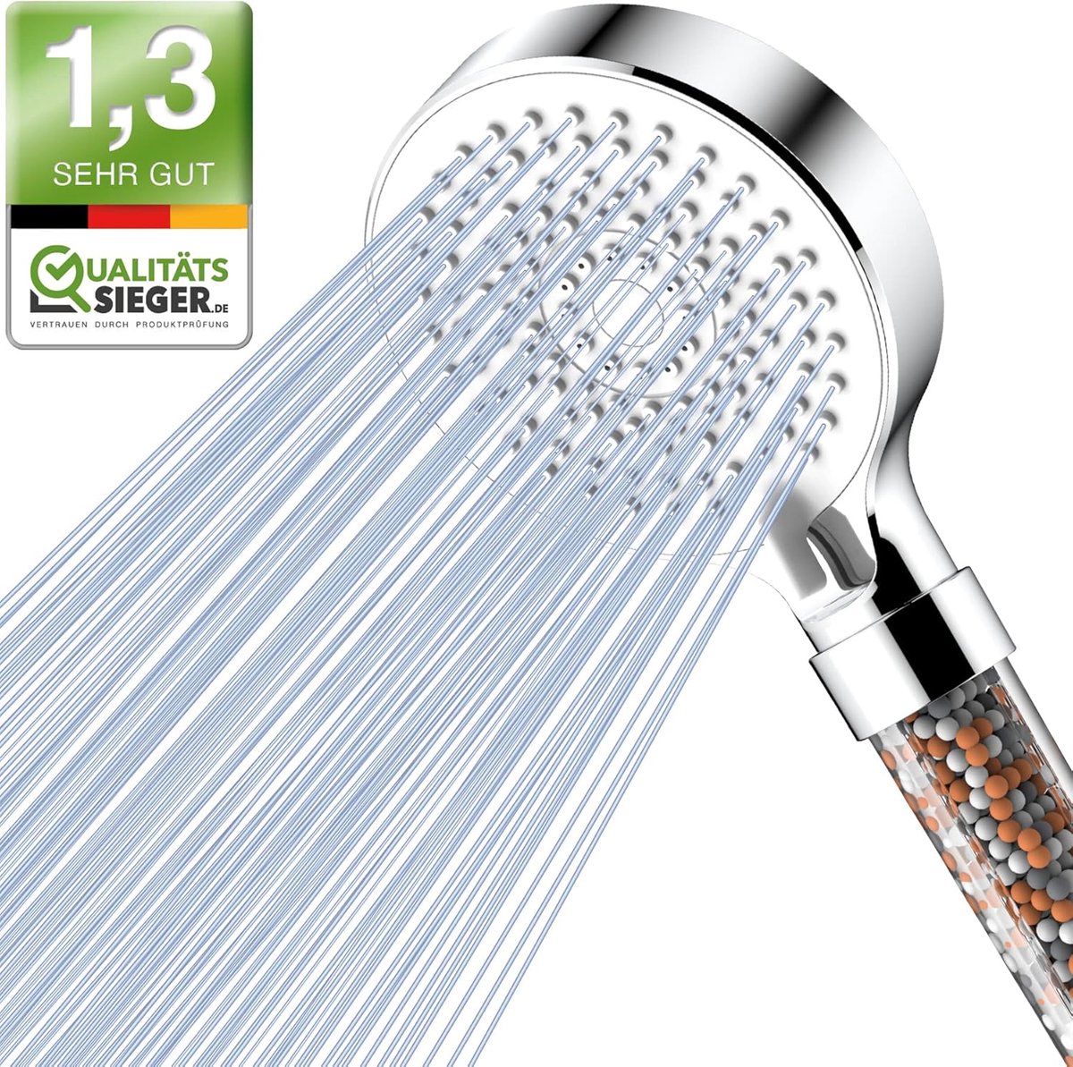 SnelShoppen - Waterbesparende Douchekop met Filter, 5 Straaltypes, Mineraalstenen en 3-Laa