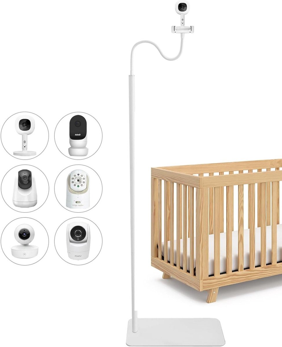 Babyfoon standaard - Camerahouder vloer - Baby bewaken - Boorvrije montage - 170 cm hoogte - Wit