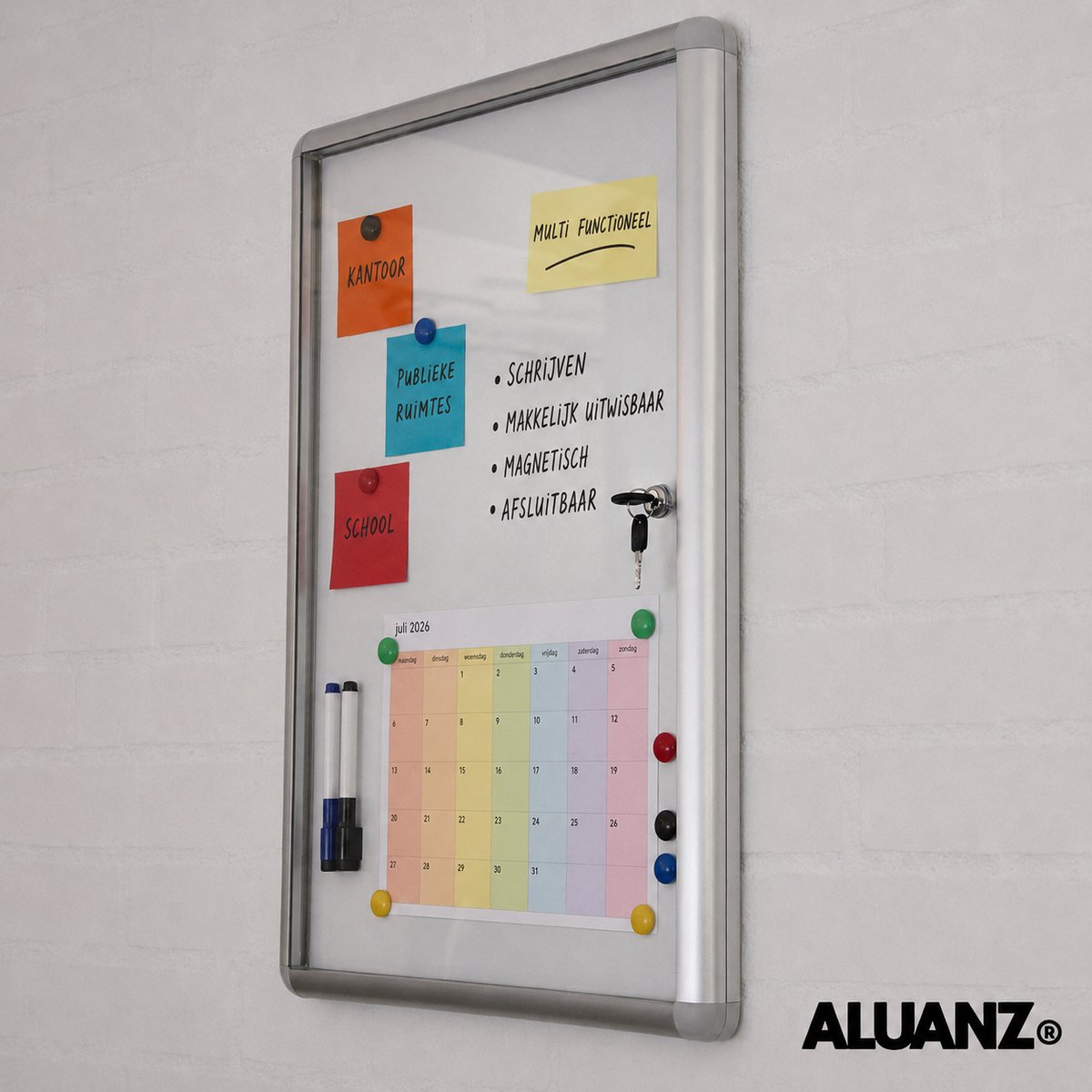 NIEUW: 9 x A4 Formaat Afsluitbaar Magnetisch Whiteboard / Vitrinekast - ALUANZ - Postervitrine, Wandvitrine, Notitiebord, Binnenvitrine, Muurvitrine, Mededelingenbord met slot thumbnail 6