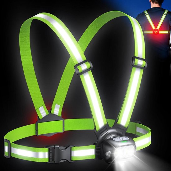 Hardloopverlichting Vest - Veiligheidslicht Set - Nachtelijke Activiteiten - 360 Graden Zichtbaarheid - 500 Lumen - Zwart