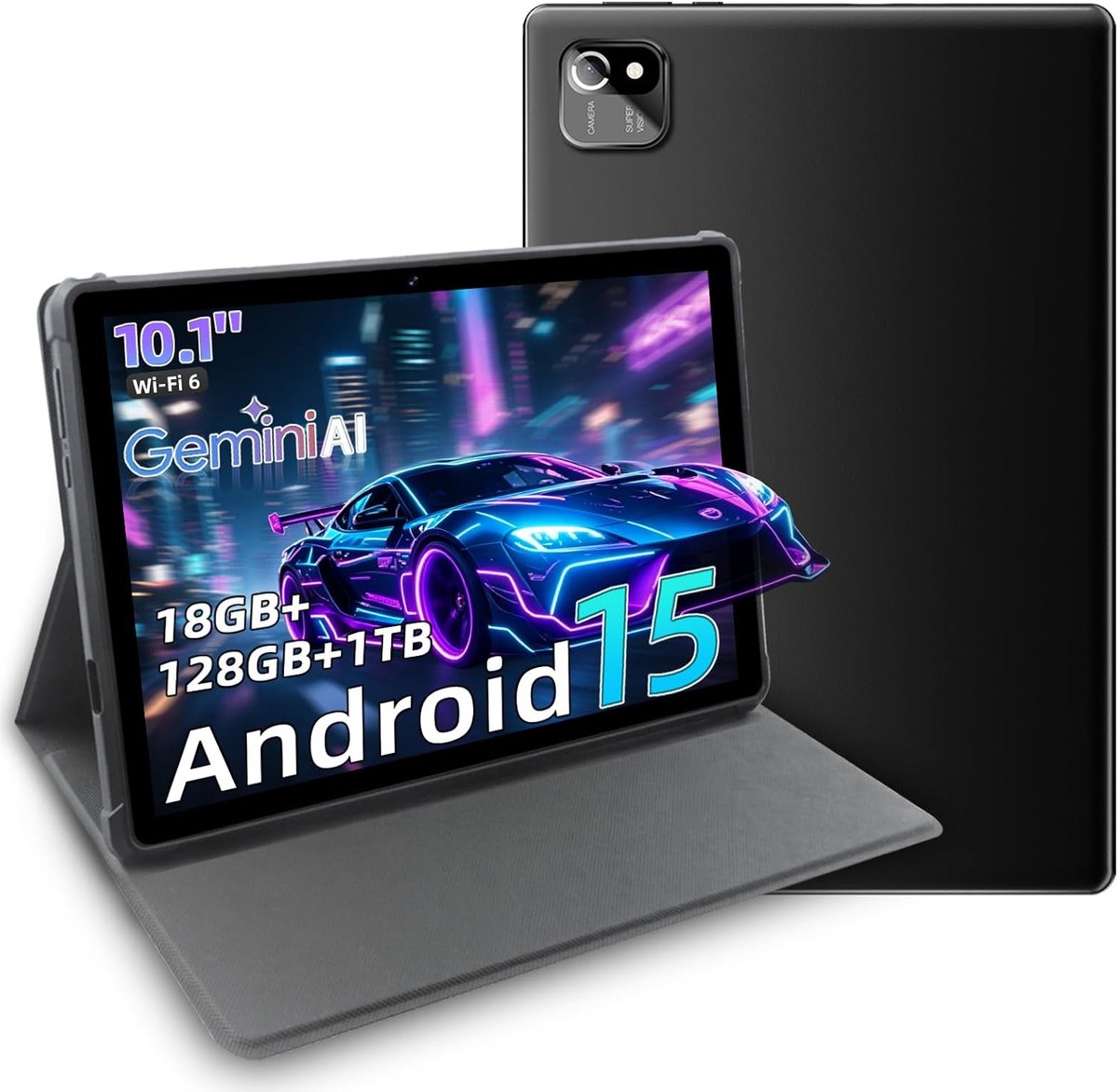SnelShoppen - Tablet Android 10.1 Inch Grijs voor Entertainment en Studie, 18GB RAM 128GB, T30 Octa-Core, IPS Display, 6000mAh, WiFi 5G, GPS, Face ID,