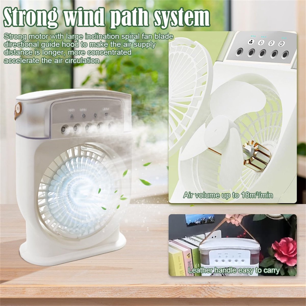 SnelShoppen - Draagbare Mini-Airconditioning 4-in-1, Stil Waterkoeler Ventilator, Oplaadbaar Luchtbevochtiger Type C met Timer voor Thuis, Camping, Tu
