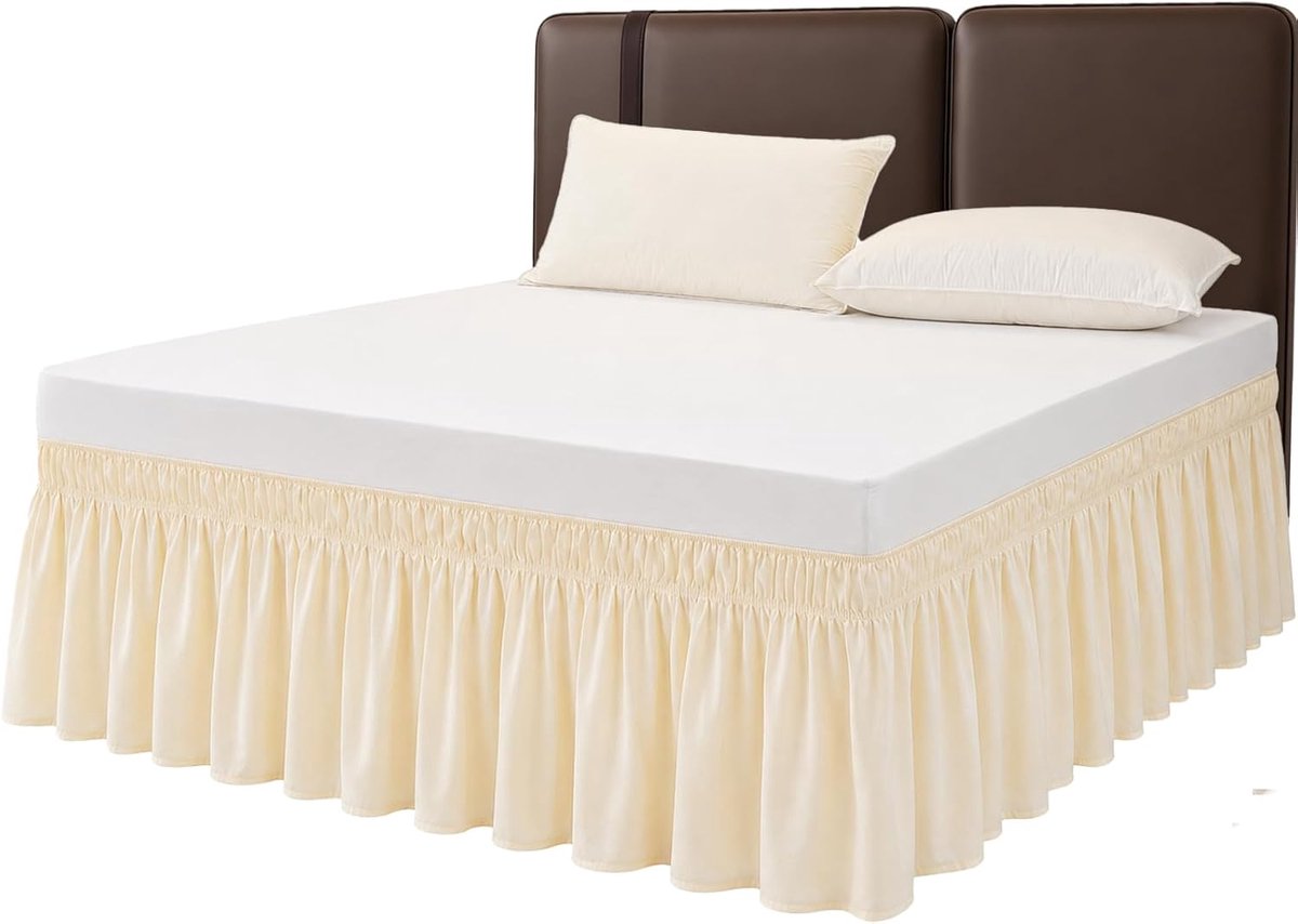 Bed Skirt Made of 100% Organic Cotton, Beige, Elegant Bed Skirt for Mattresses (Beige, 160 x 200 x 45 cm) - ShopVlot