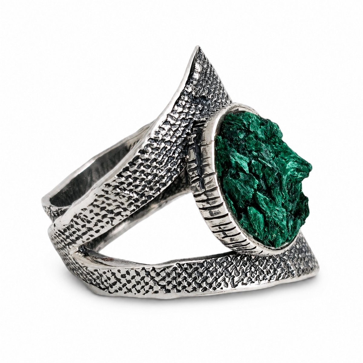 HAYAN Geometry zilveren ring dames met malachiet - 925 zilver