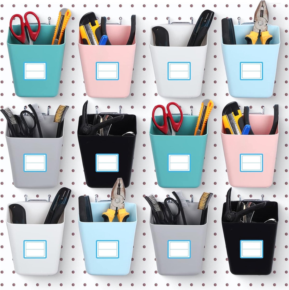 SnelShoppen - Set van 12 Opbergdozen met Haken en Etiketten, Wandmontage Opbergdozen voor Pegboard, Garage Accessoires, Multifunctionele Opbergcontain