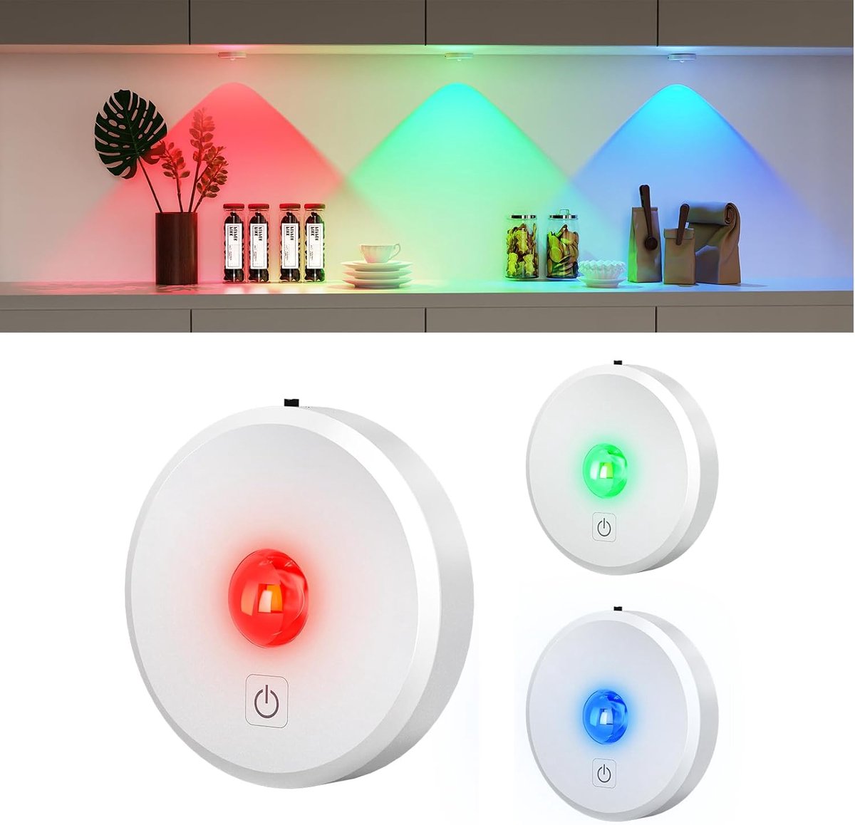 Pack of 3 RGB Rechargeable LED Light Sources with Remote Control, 2000 mAh, Battery Operated (White) - ShopVlot