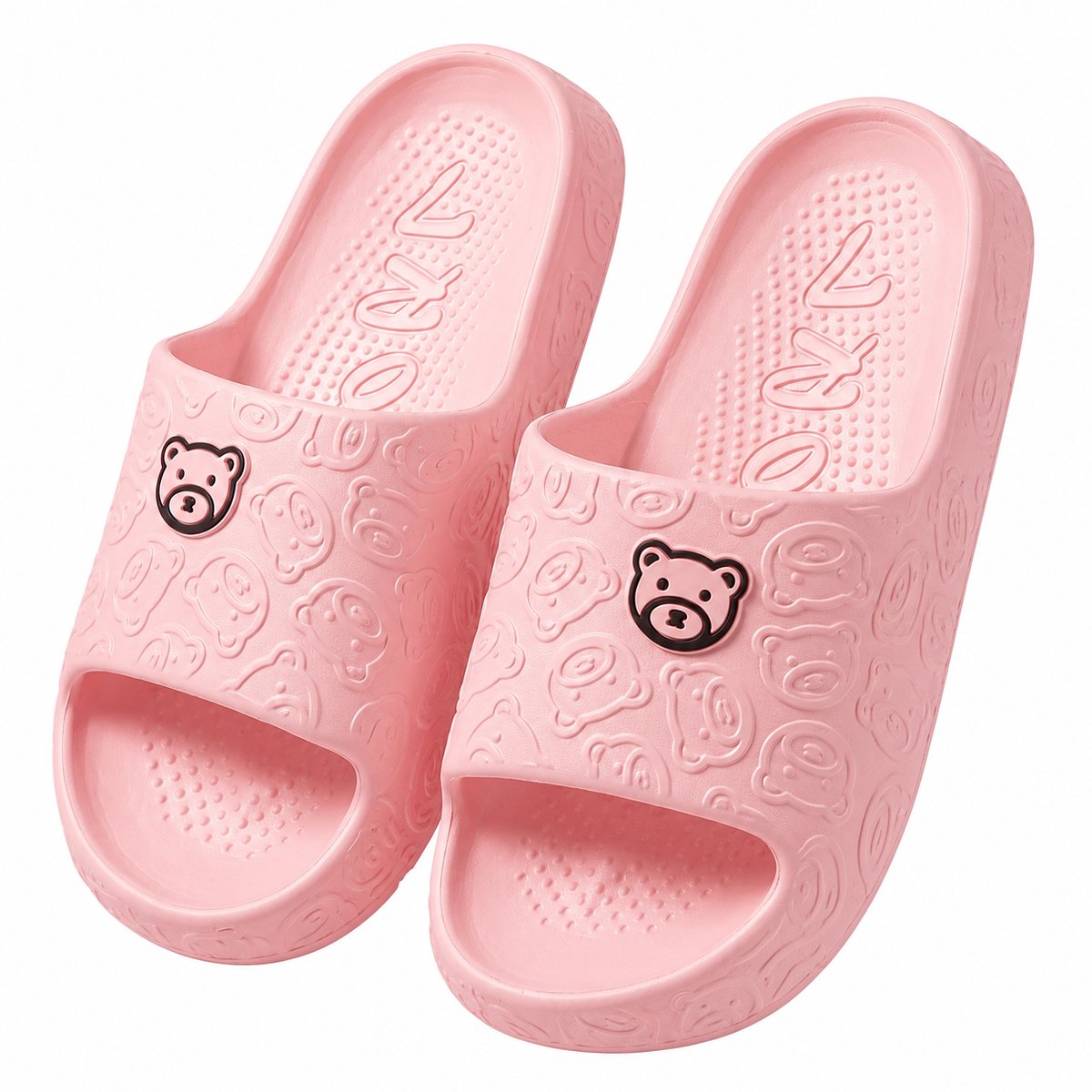 Roze badslippers dames EVA instap slippers berenprint antislip dik zool lichtgewicht open teen douche slippers strand slippers geschikt voor binnen en buiten maat 36