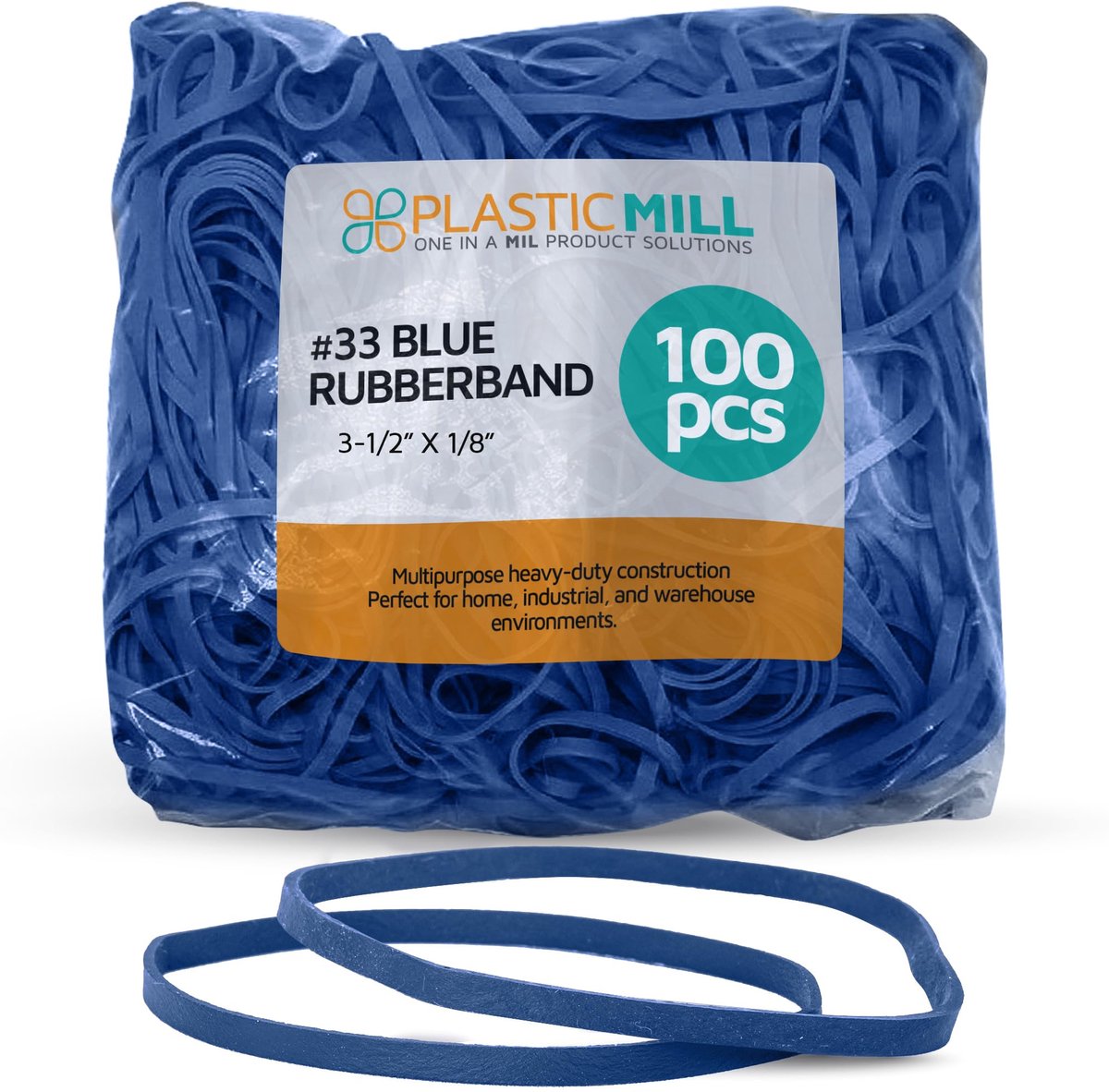 SnelShoppen - PlasticMill Elastiekjes #33 Maat - Blauwe Rubberbanden - 100 Stuks - Duurzame Banden voor Kantoor, Huis, School en Organisatie