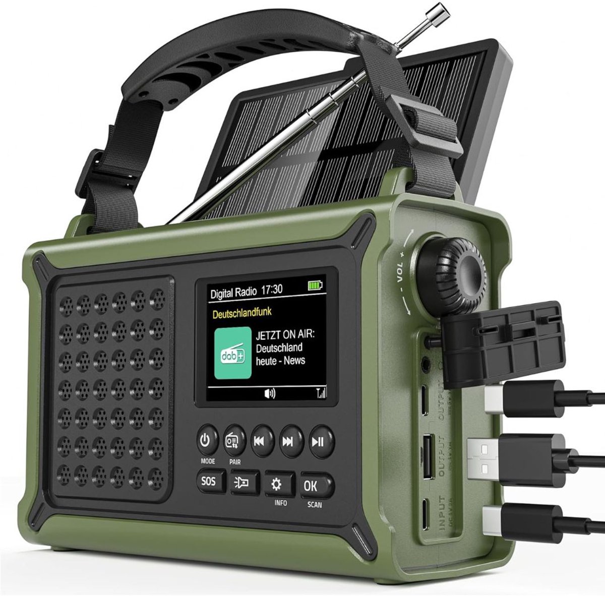 SP® Noodradio - Draagbare Radio op Zonne Energie - LED Zaklamp - Bosgroen - 17cm x 7cm x 12cm