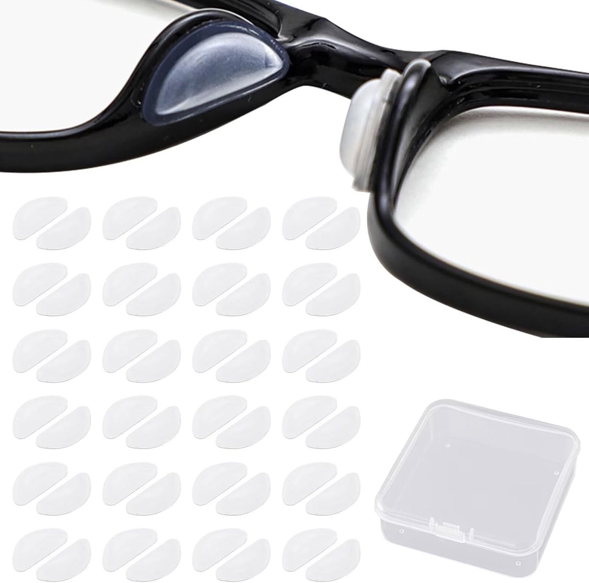 Antislip siliconen neuspads voor brillen - 24 paar zelfklevende neuspads, comfortabel en transparant, ideaal voor brillen en zonnebrillen