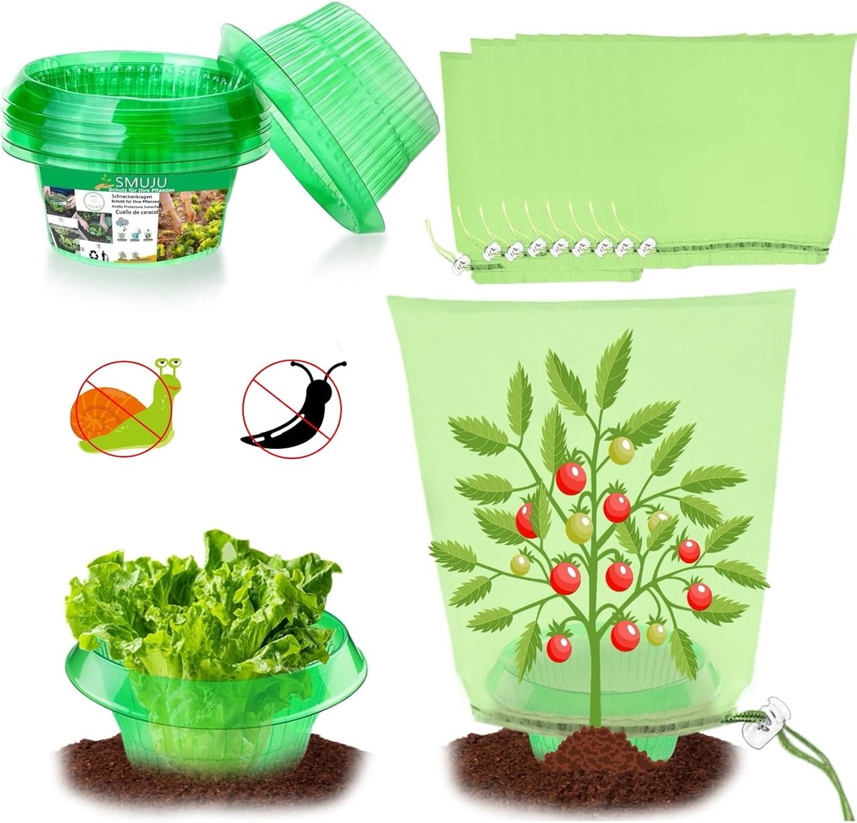 SnelShoppen - 12 stuks slakkenbescherming net voor saladeplanten en kool - Dierenbescherming voor je tuin - Effectieve bescherming tegen slakken