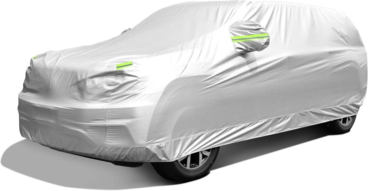 Daity Waterdichte autohoes voor SUV's – Bescherming tegen alle weersomstandigheden en seizoenen (UV-, hagel- en sneeuwbescherming) – Universele autohoes voor buiten – Geschikt voor voertuigen met een lengte van 4,4 tot 4,6 meter.