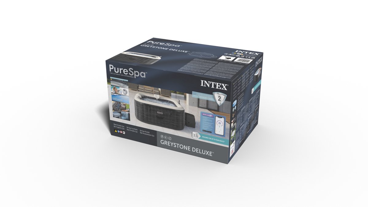 Intex PureSpa Greystone Deluxe opblaasbare spa - 4 personen - 175 x 175 x 71 cm - Wifi