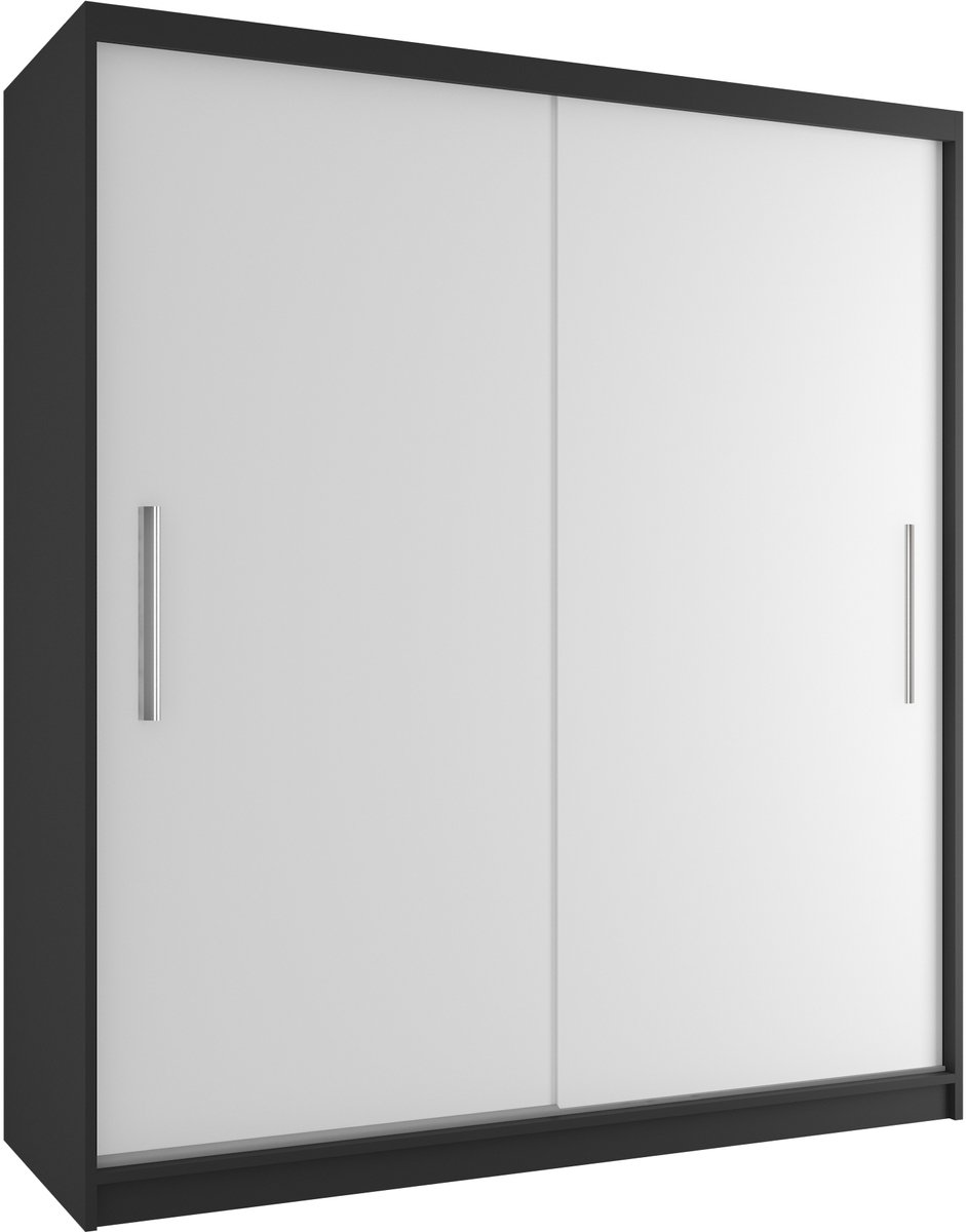 BELINI Verona SI Schuifdeurkast 158 cm Zwart/Wit Mat - Garderobekast met Lades - Comfort Line Slaapkamerkast