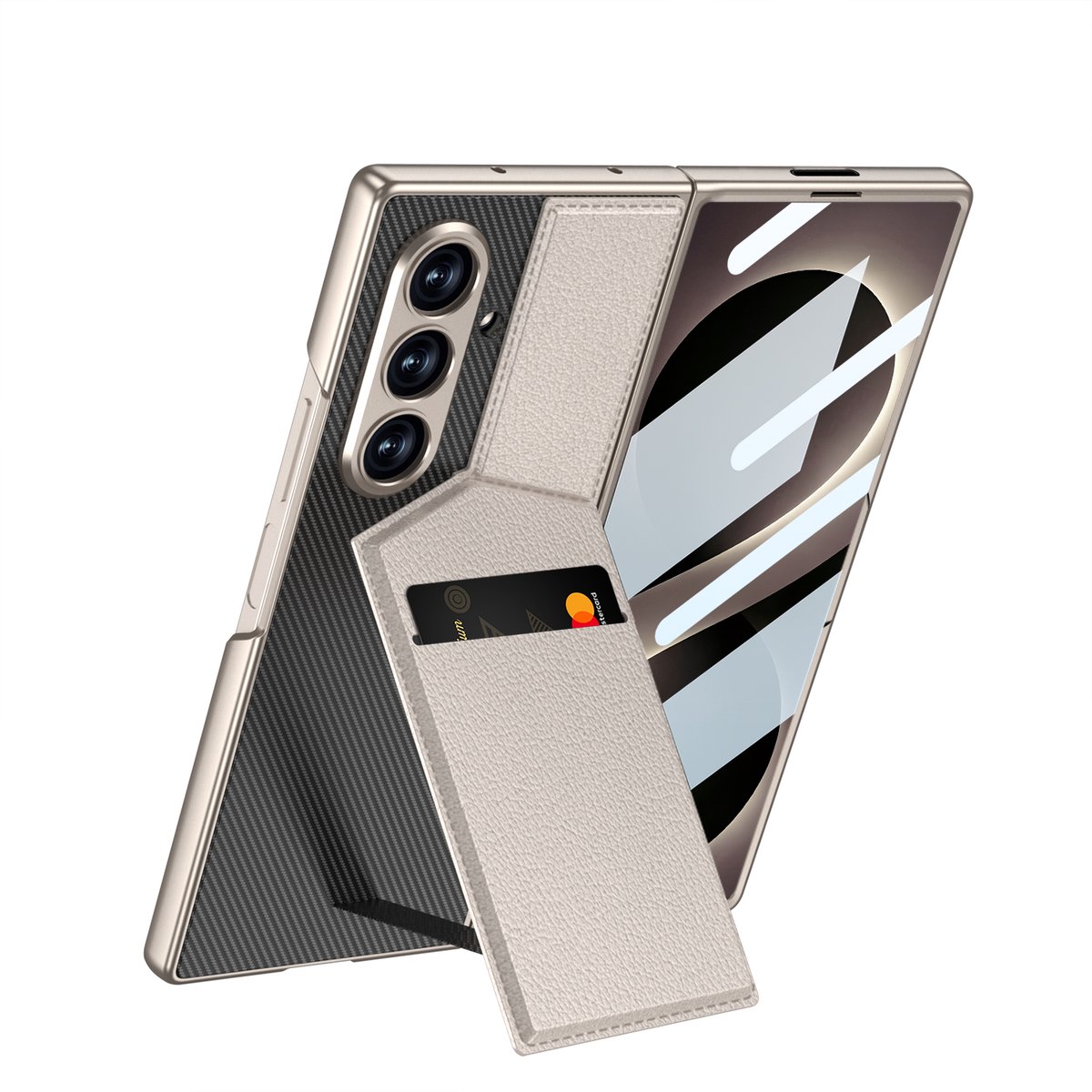Casemania Hoesje Geschikt voor Samsung Galaxy Z Fold 8 Ultra - Wit - Portemonnee Cover met Ingebouwde Screnprotector en Kickstand - Luxe Fold Case met Pasjeshouder voor 2 Pasjes - Telefoonhoesje met Standaard en Carbon Look Camerabescherming