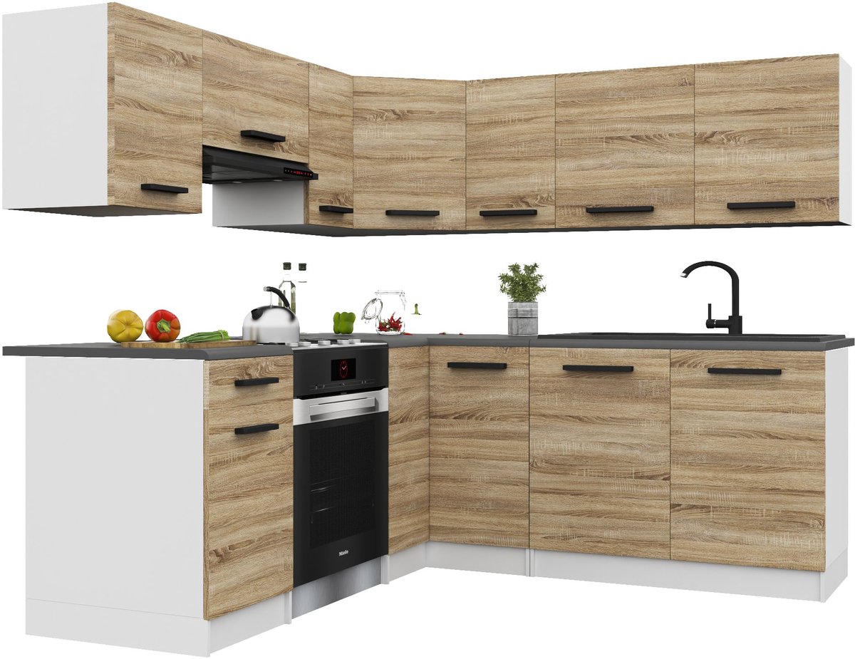 BELINI Keukenblok ITALIA 6 - Keukenmeubel Set 360 cm Sonoma Eiken met Werkbladen - Boven- en Onderkasten