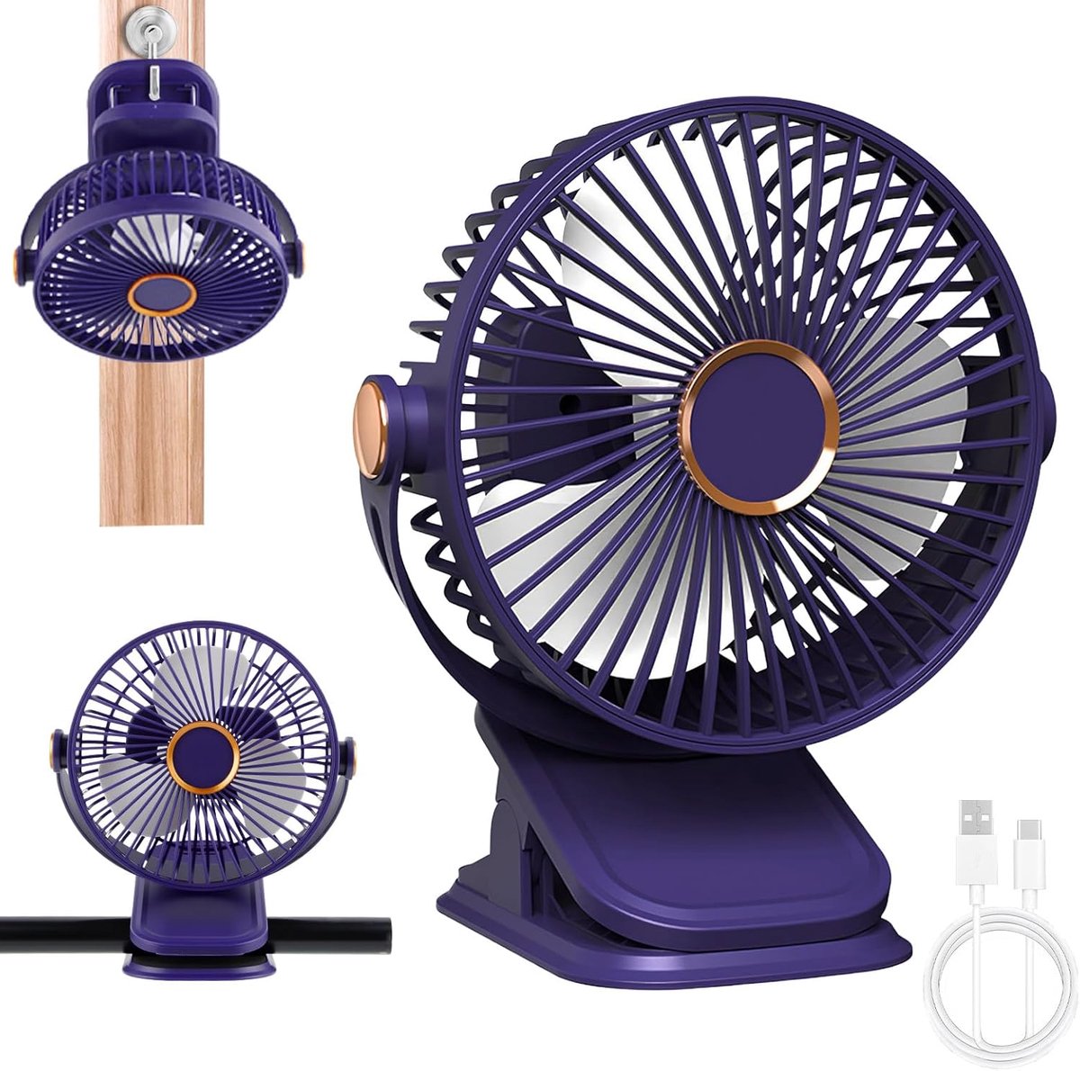 SnelShoppen - Draagbare Mini Ventilator met Clip - Blauwe USB Ventilator voor Camping, Feest, Tuin en Keuken - Lichtgewicht, Handzaam en Stil