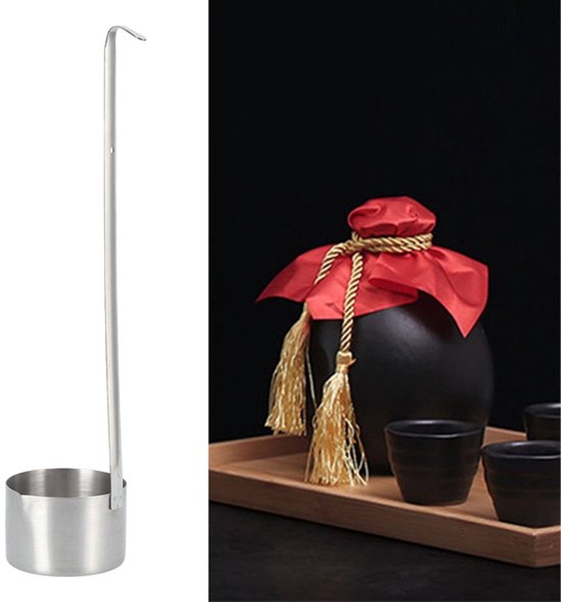 Wijnlepel - Roestvrijstalen Lepel - Met Lange Steel en Haak - 500 Ml - Multi-Capaciteit - Ideaal voor Wijn en Sauzen - Keukenaccessoire