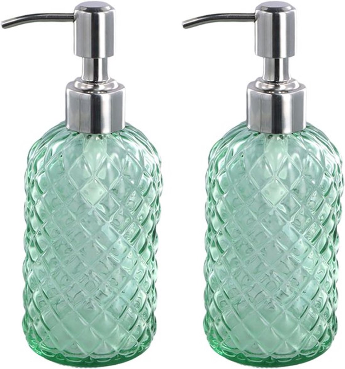 Glazen Zeepdispenser - 2 Stuks - 400ml Navulbare Vloeibare Zeepdispensers met RVS Pomp - Transparante Pot Dispenser voor Keuken - Aanrecht - Badkamer