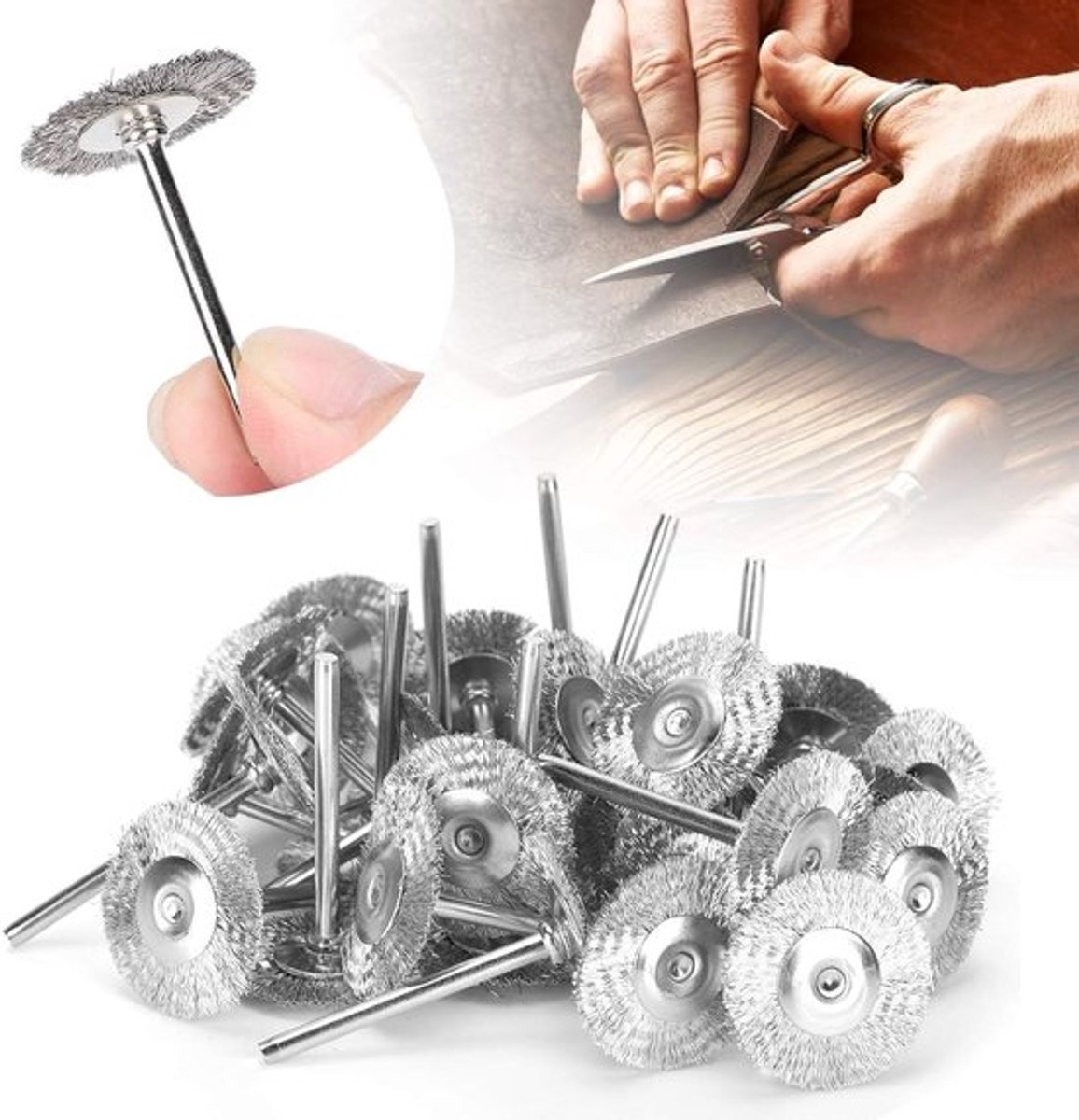 Staaldraadborstel Mini - 30 stuks - Roterende Borstel - Polijsten - Reiniging - Geschikt voor Nauwe Gaten - Interne Diameter 3 mm - Borstelset