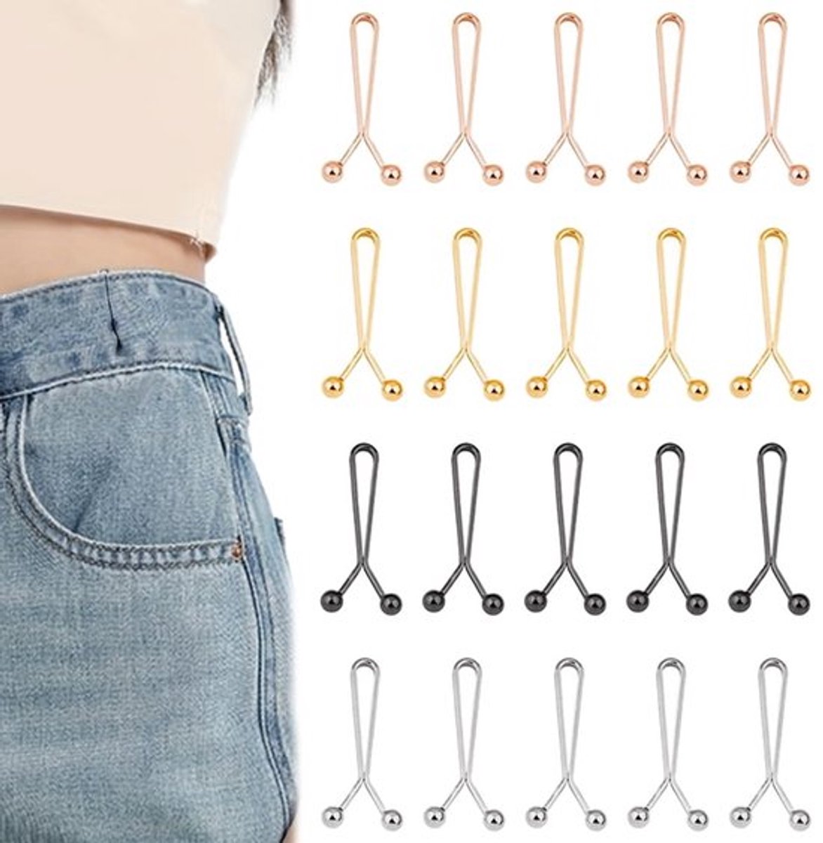 Broekclips 20 Stuks - Verstelbare Taille Gespen - Jean Aanscherping Clips - Multicolor - Herbruikbare Broek Spanners - Hoogwaardig Legering - Tailleclips