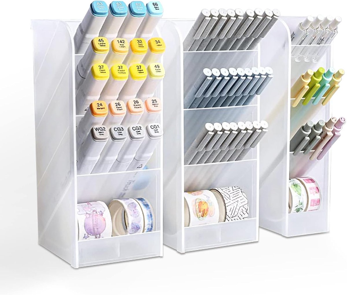 SnelShoppen - 3 Stuks Bureau-Organizer, Multifunctionele Pennenhouder, Opbergdoos, Pennenkoker van BPA-vrij Kunststof, 4 Vakken per Box, Schuin Design