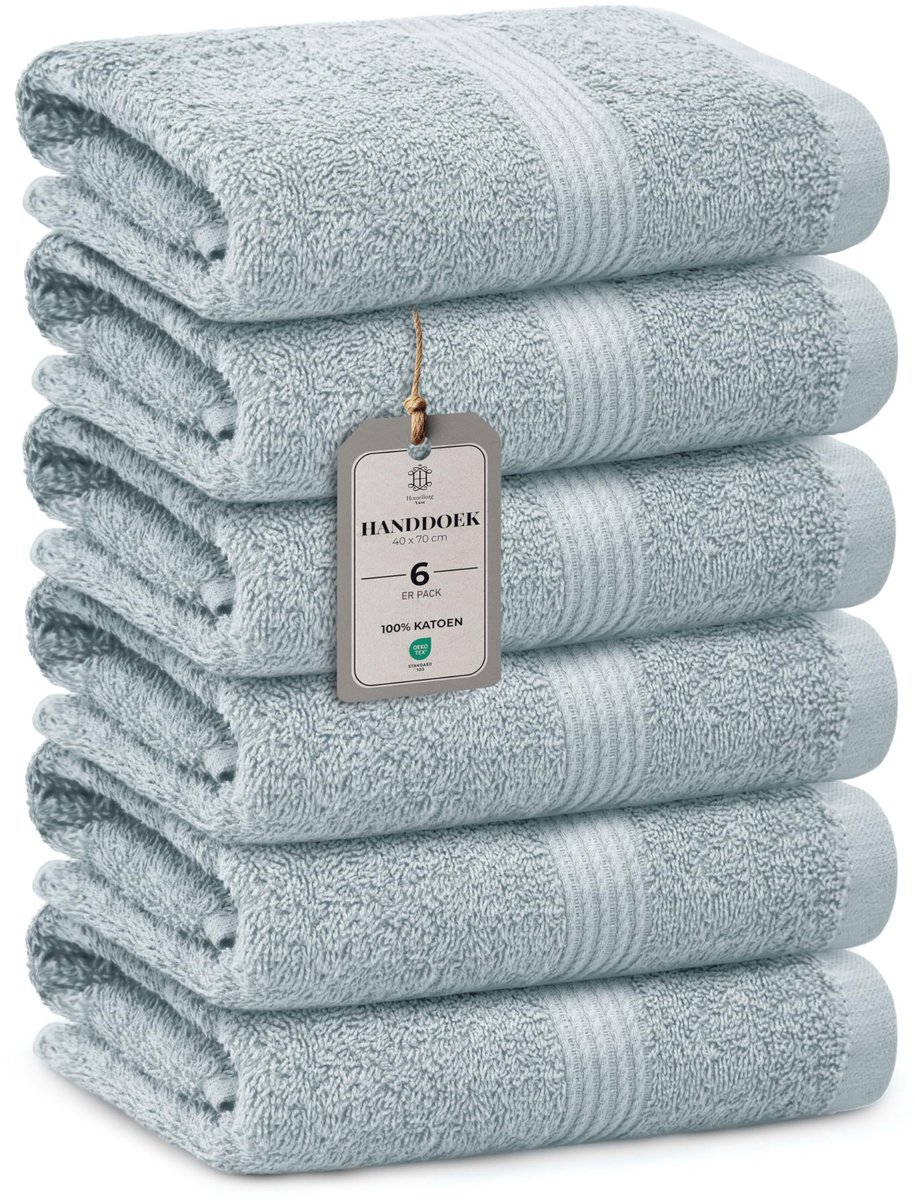 SnelShoppen - Luxe Set van 6 Handdoeken - Zacht Katoen, Absorberend, Sneldrogend, Eenvoudig Onderhoud, 40×70 cm, IJsblauw, Ideaal voor Badkamer, Sauna