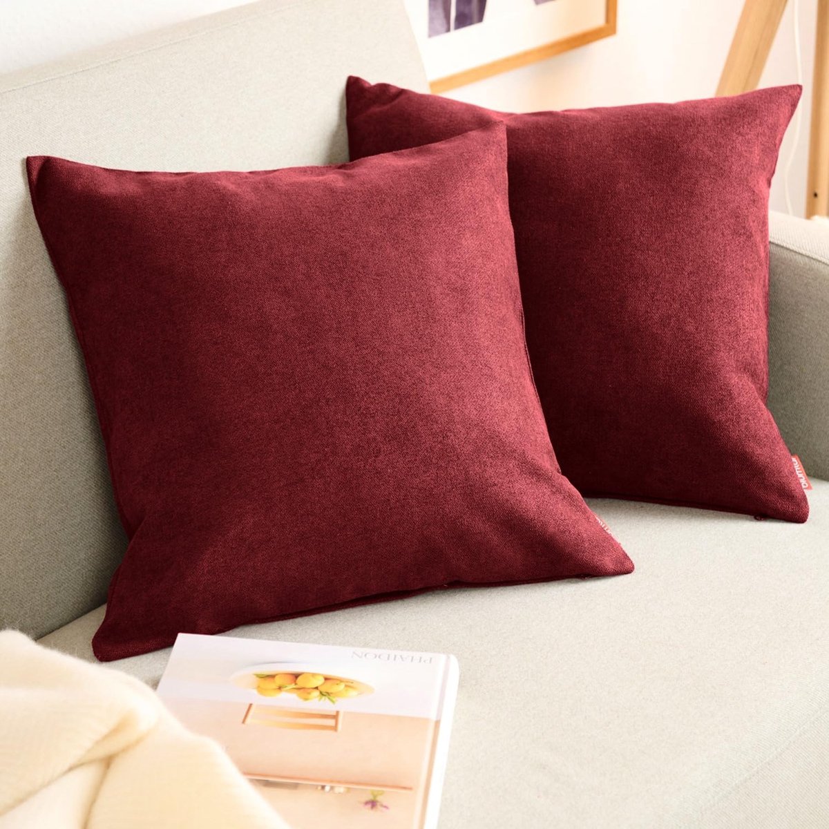 SnelShoppen - Set van 2 Rood Chenille Kussenslopen 40x40 cm met Verborgen Ritssluiting - Oeko-Tex Gecertificeerd voor Sierkussens, Bankkussens, Feest