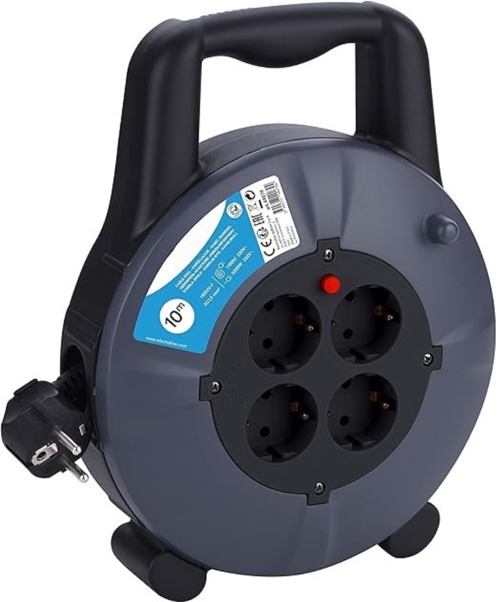 Verte Haspel Verlengsnoer - Kabelhaspel met 4 Stopcontacten – H05VV-F 3G1,5 mm² Verlengkabel – IP20 Kabelhaspel voor Binnengebruik – Zwart – 10 M