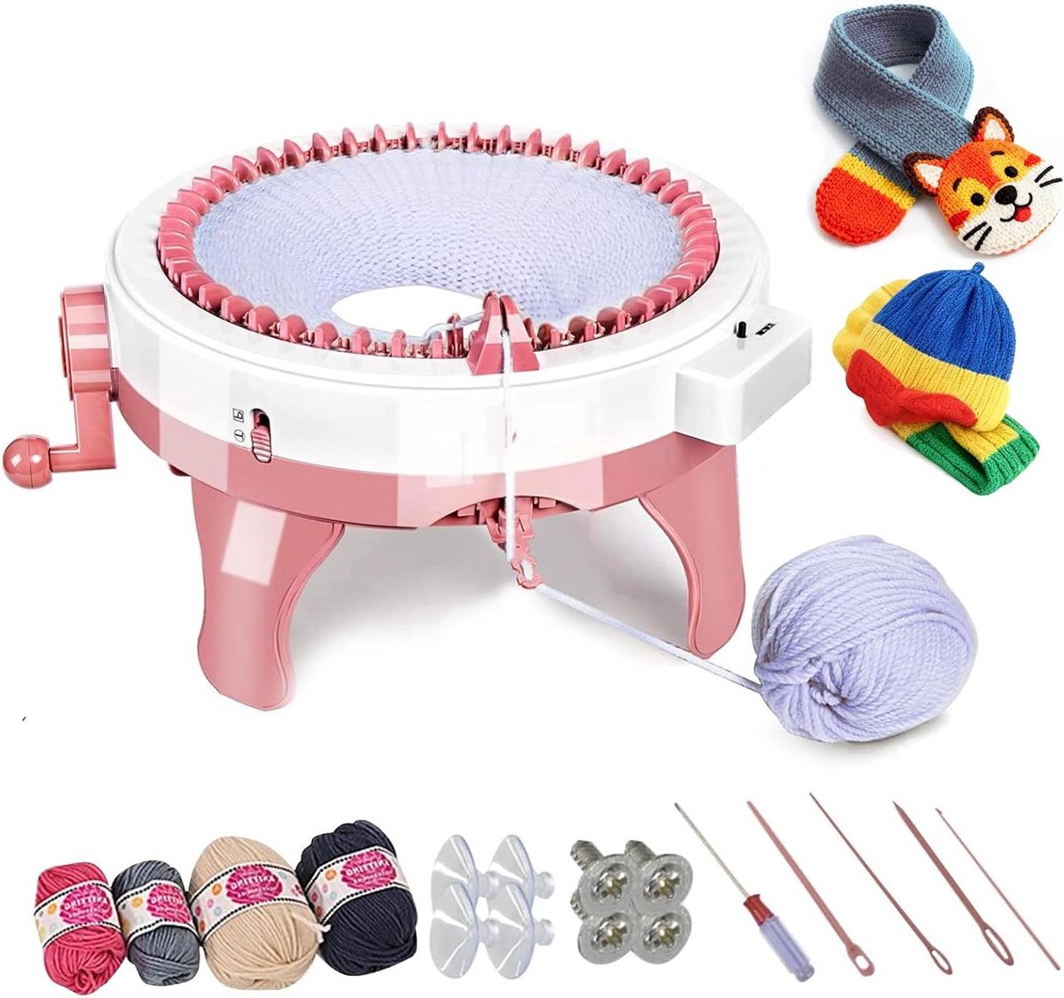 Breimachine 48 naalden - Hand Crank Loom - Handwerk Projecten - Kindvriendelijk Materiaal - 40.5 x 22 cm - Diverse kleuren